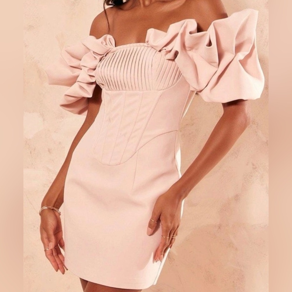 Once worn blush off the shoulder dress